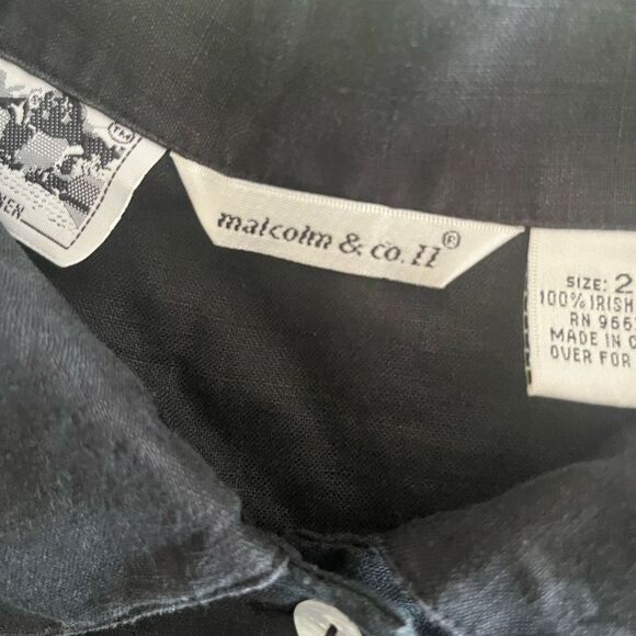 Women’s Blouse Top 100% linen 2X 3/4 sleeves Extra Large black button down - Picture 9 of 11